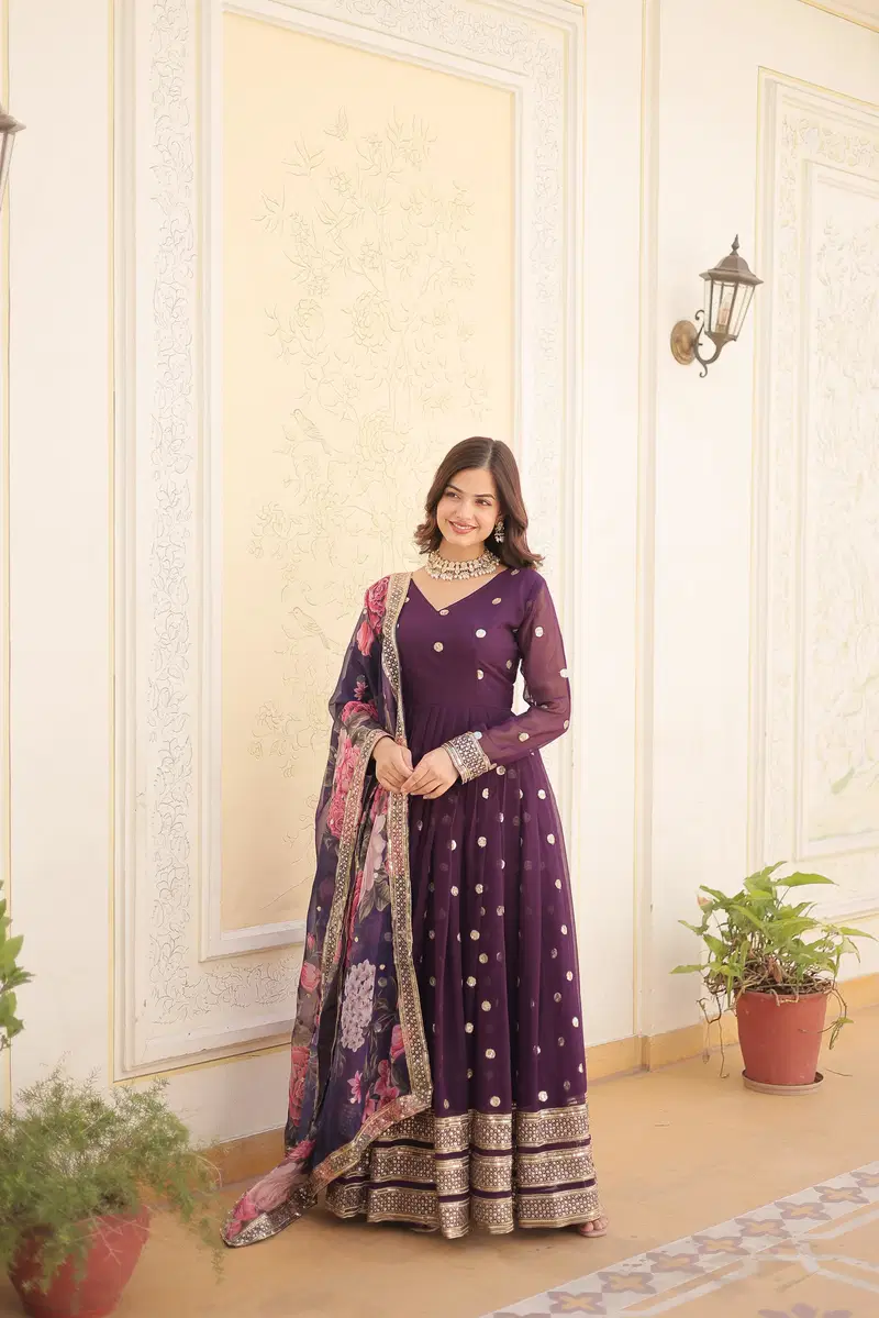 KA 1103 Embroidery Faux Georgette Gown With Dupatta Wholesale Price In Surat